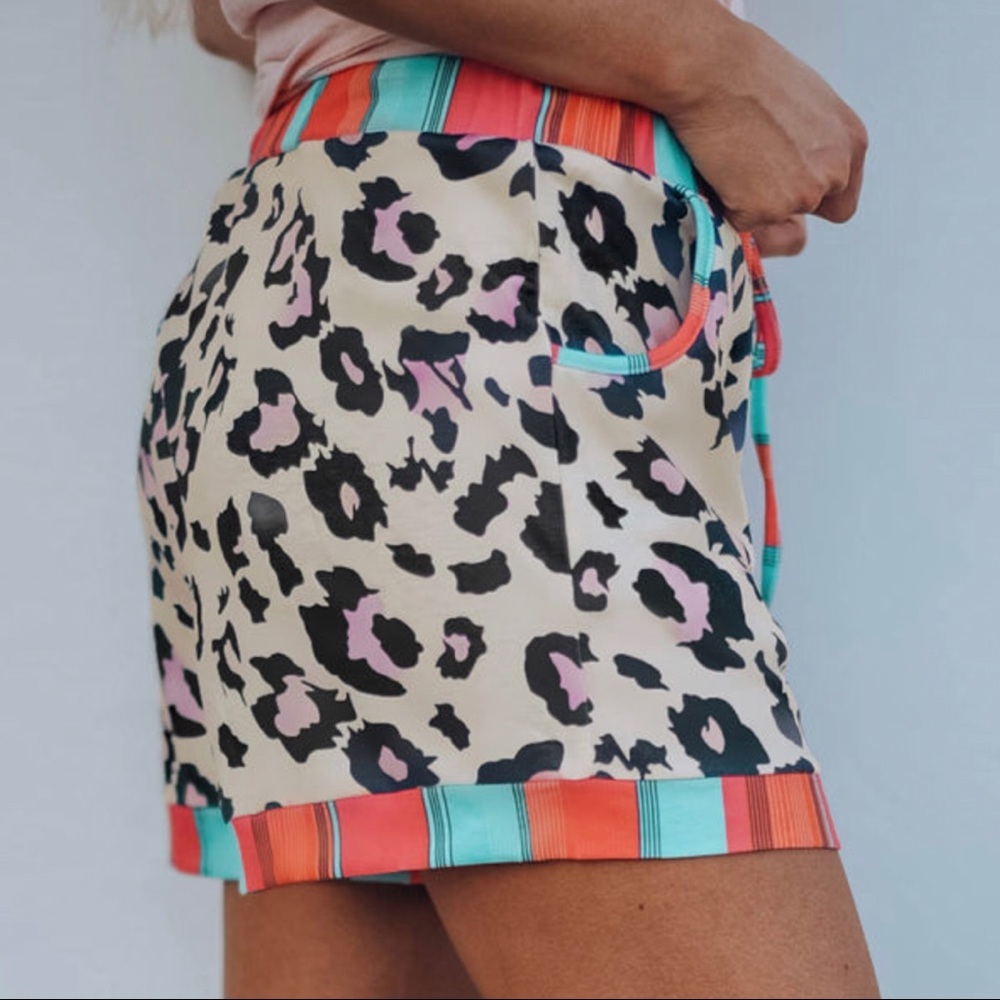 Leopard Print Striped Patchwork Drawstring Mid Wa… - image 5